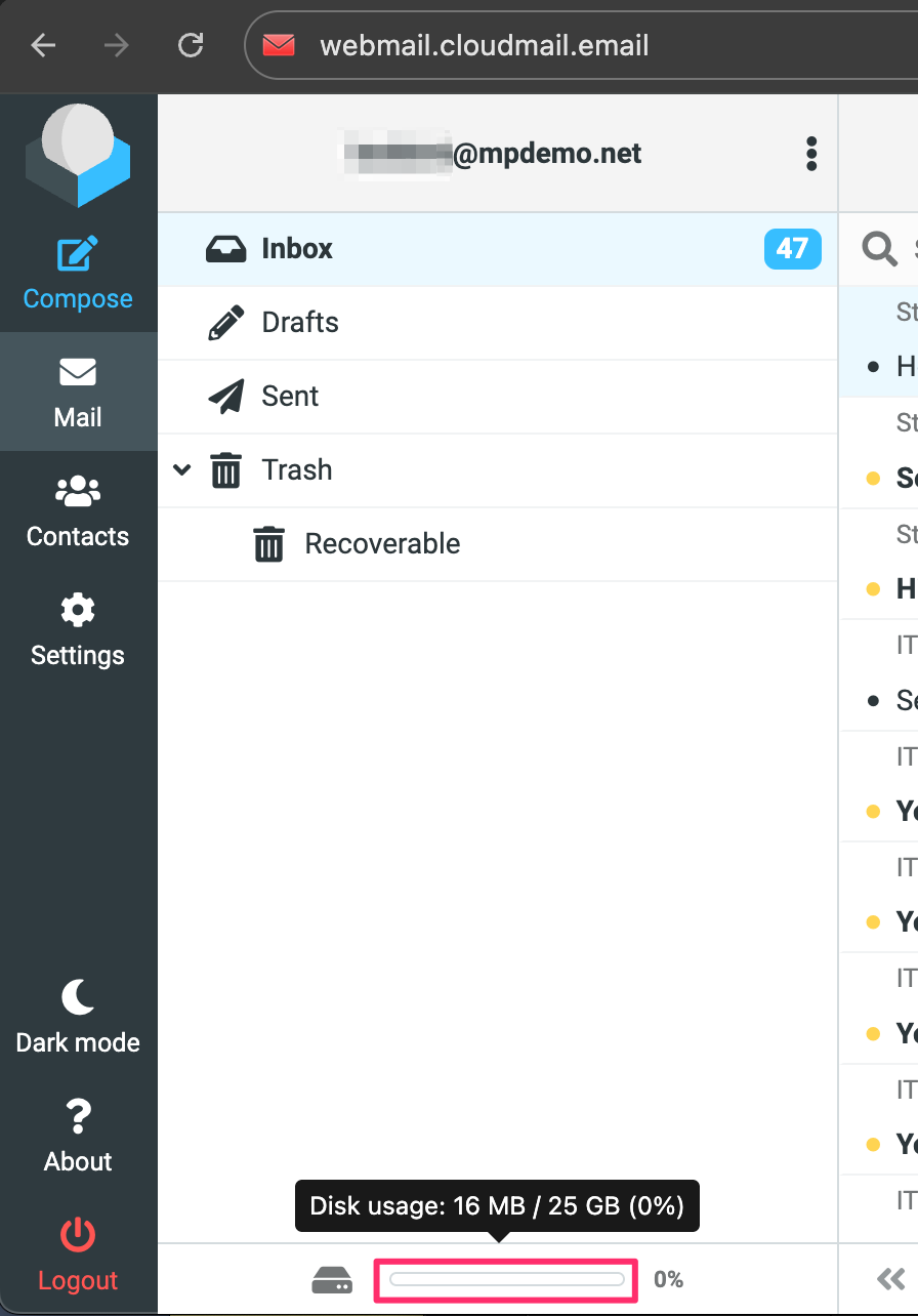 CloudMail storage used.png